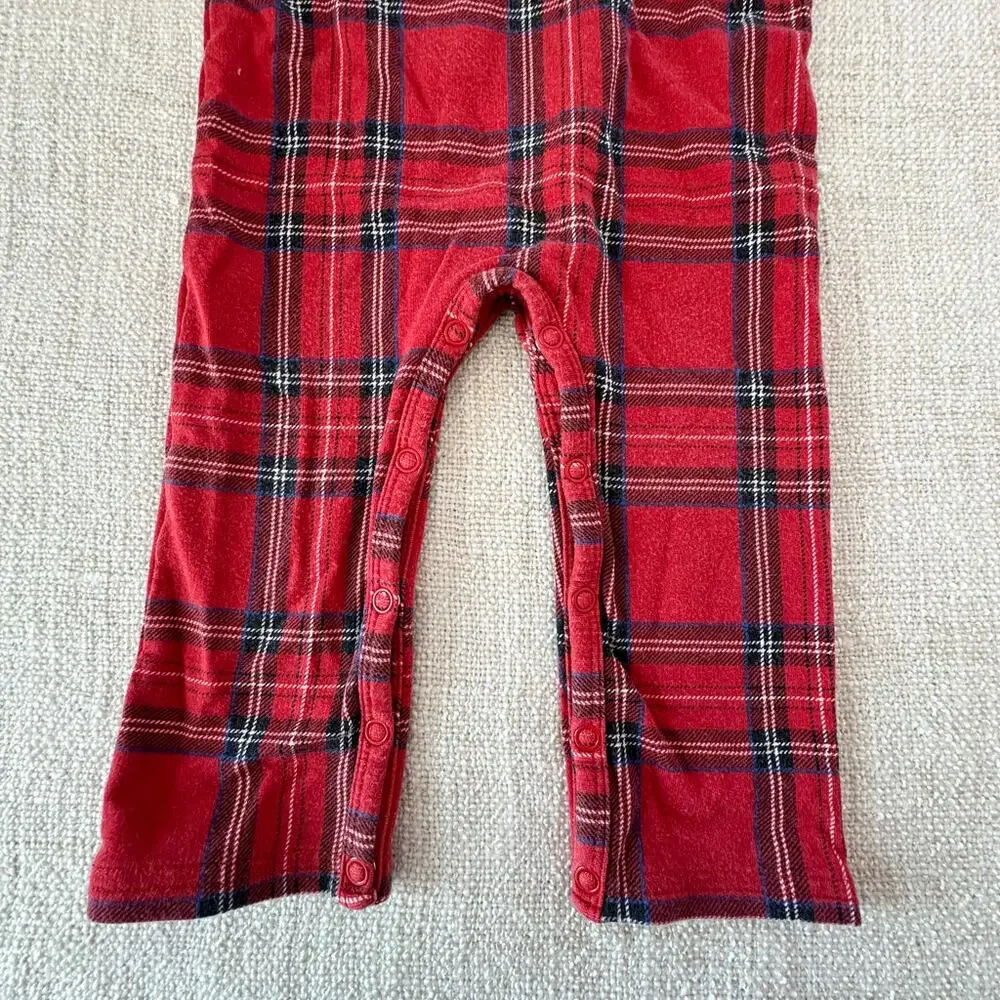 Little Sleepies Red Plaid Romper GUC 6-12mo